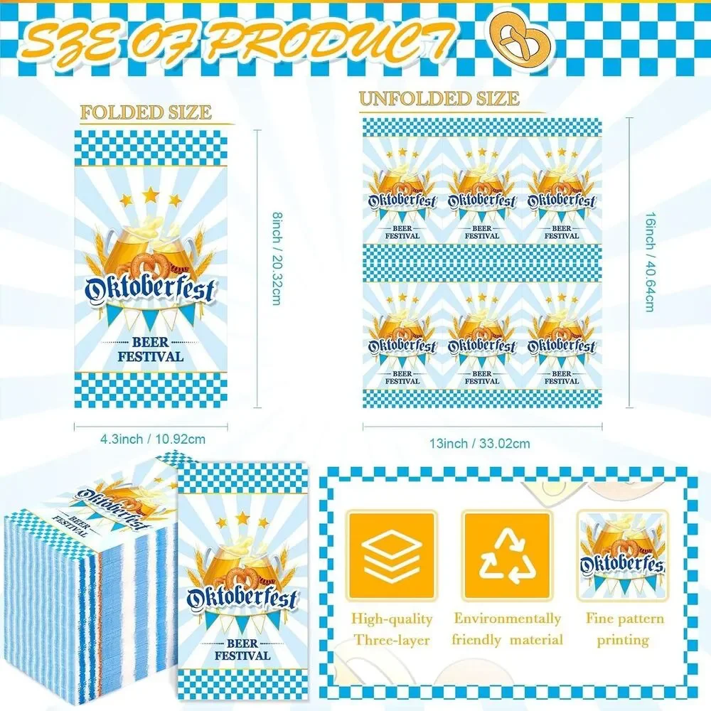 100 Pack Oktoberfest Beverage Napkins, 3-Ply Disposable Napkins